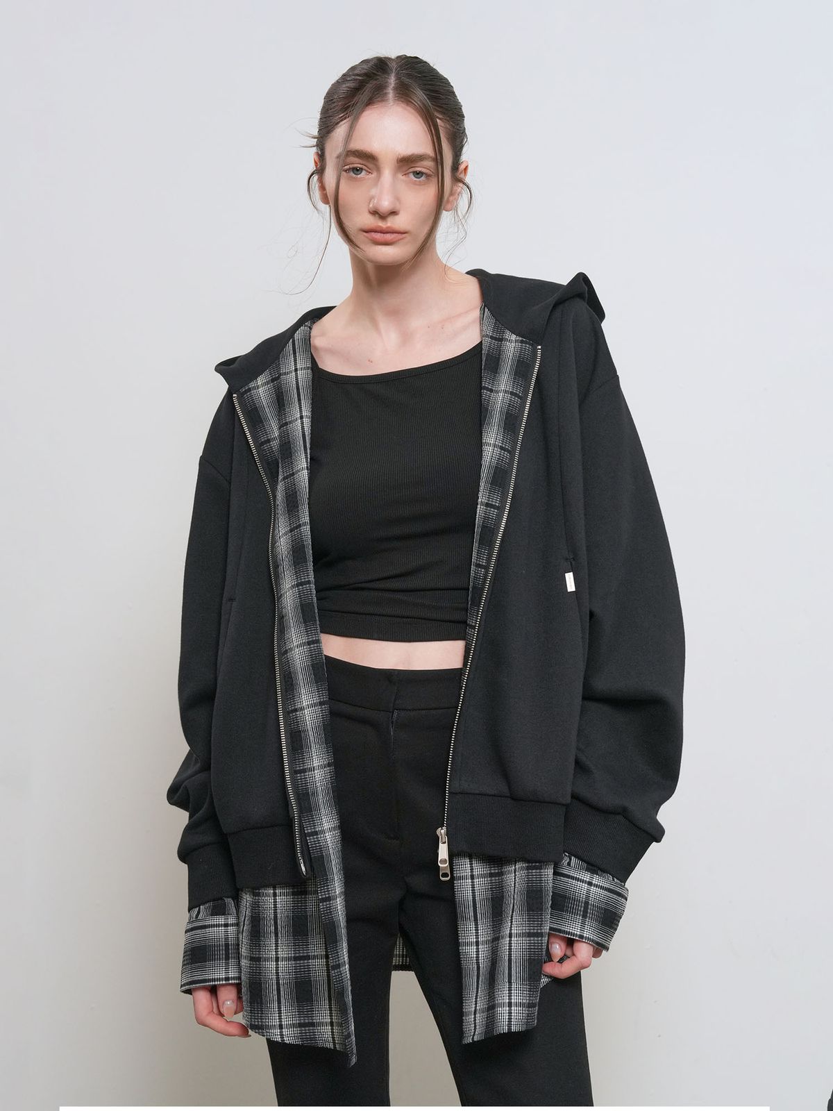제너럴아이디어(GENERALIDEA) UNISEX 셔츠 레이어드 후드집업 [BLACK] / GF1UJP004
