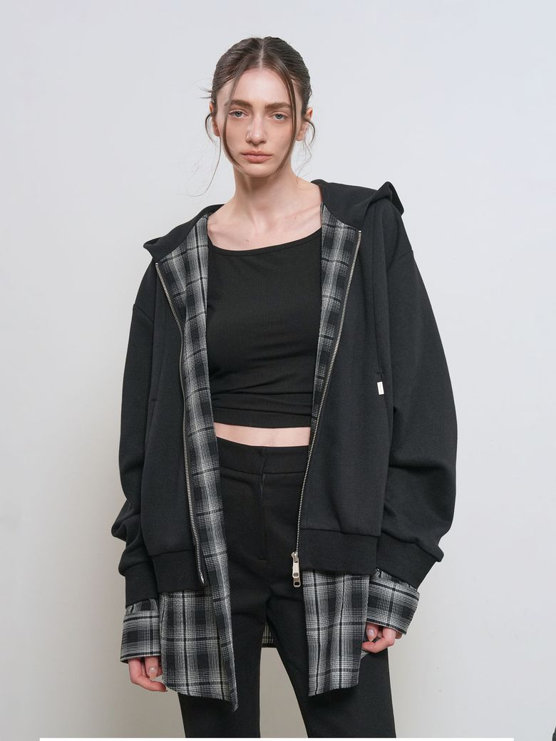 UNISEX 셔츠 레이어드 후드집업 [BLACK] / GF1UJP004