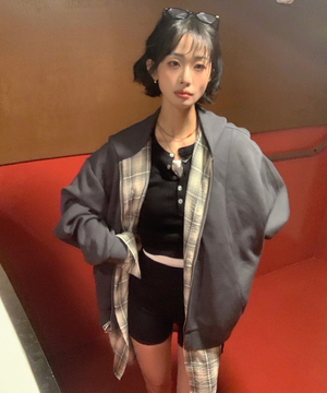 UNISEX 셔츠 레이어드 후드집업 [GREY] / GF1UJP004