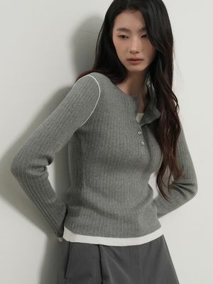 헨리넥 레이어드 니트 풀오버 [GREY] / GF1LKP507