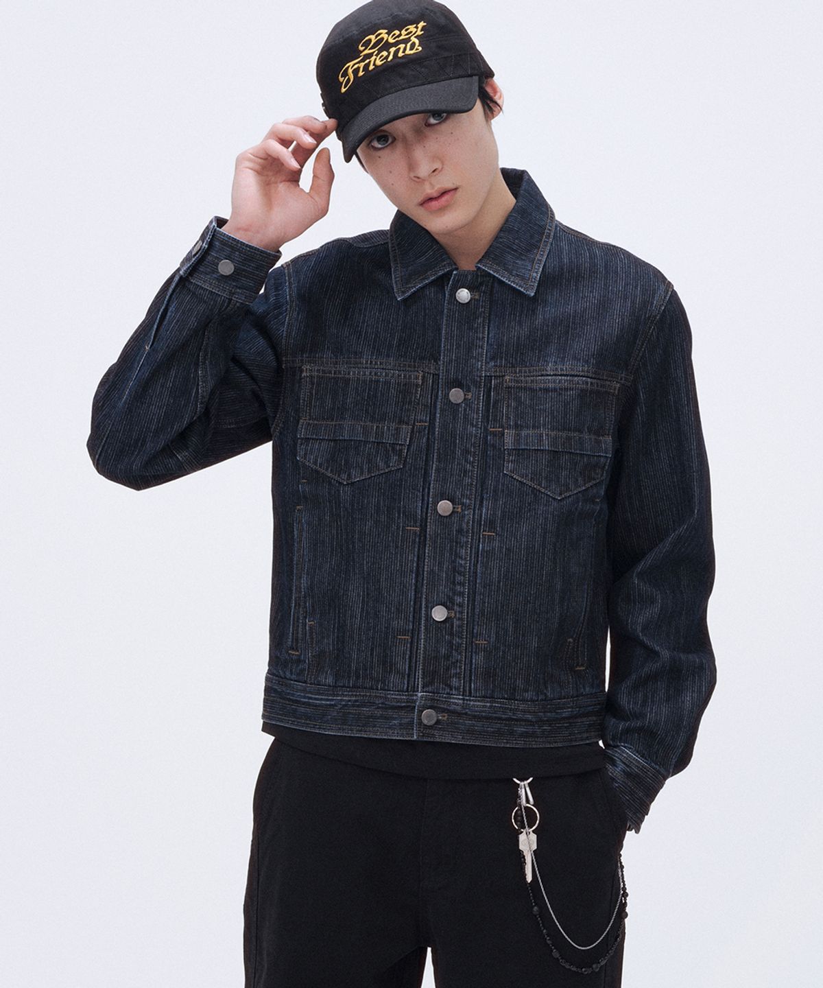 미세키서울 맨(MISEKISEOUL MEN) Pleats denim trucker jacket DARK NAVY