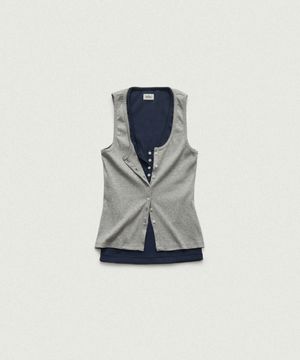 Clara Button Layer Tank Top_Light Grey