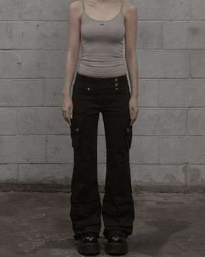 Cargo Shirring Bootcut Pants (black)