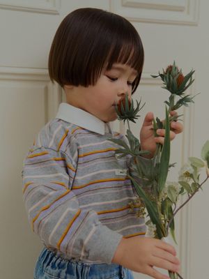 STRIPE COLLAR TEE_GRAY