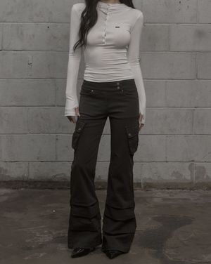 Cargo Shirring Bootcut Pants (charcoal)