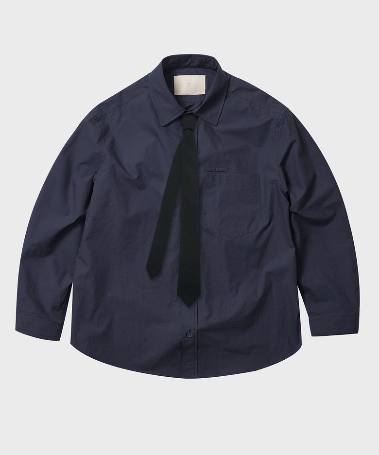 [넥타이 SET] 컴포트 코튼 솔리드 셔츠, CHARCOAL NAVY
