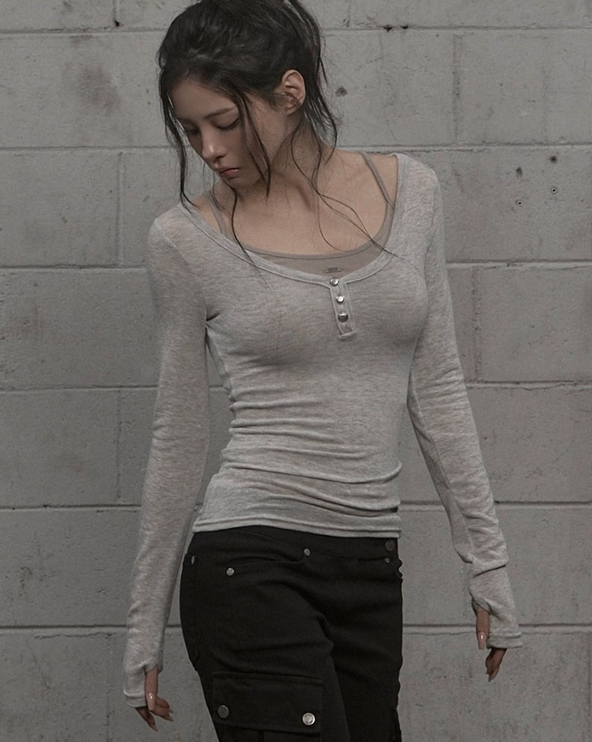카키포인트(KHAKIPOINT) Steel Button Top (light gray)