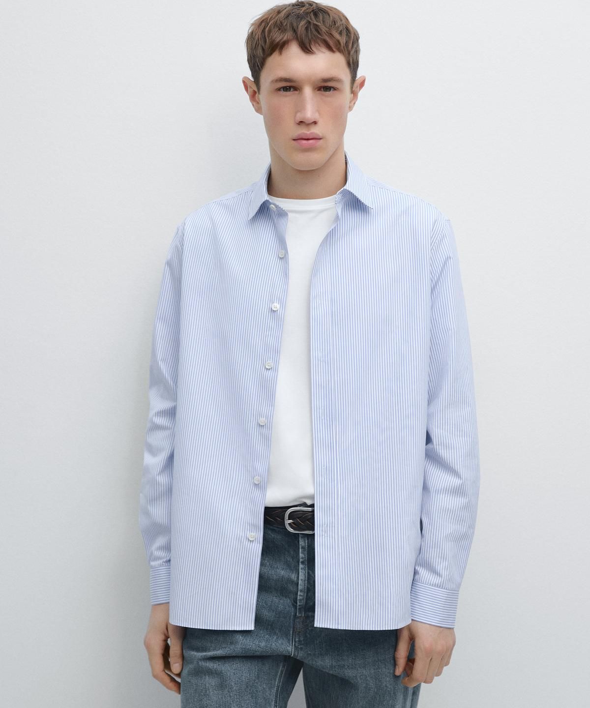 마시모두띠(MASSIMO DUTTI) 100% 코튼 레귤러핏 스트라이프 셔츠