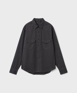 세리프 치코 셔츠 - 다이드 차콜 자카드 스트라이프