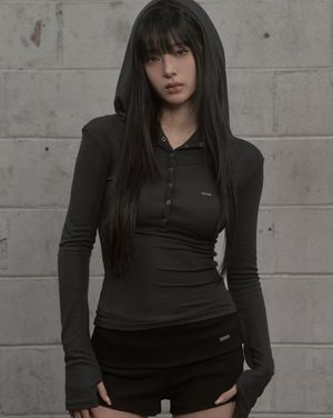 High-neck Hooded Top (charcoal)