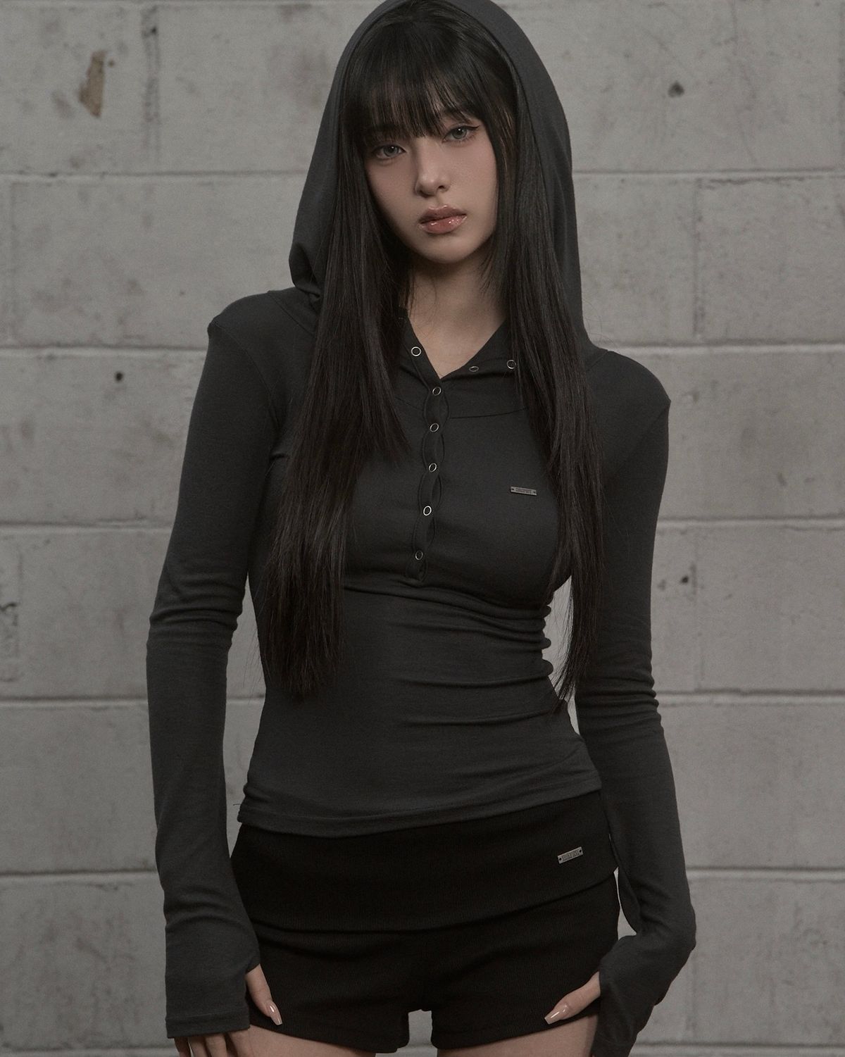 카키포인트(KHAKIPOINT) High-neck Hooded Top (charcoal)