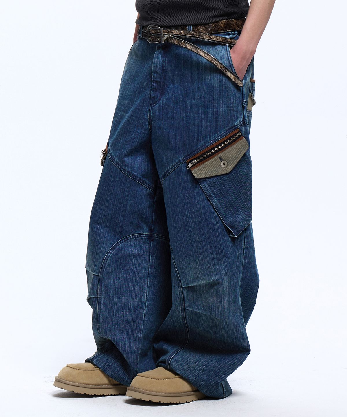 알에스에스씨(RSSC) STRIPE MIXED CARGO DENIM PANTS - DENIM