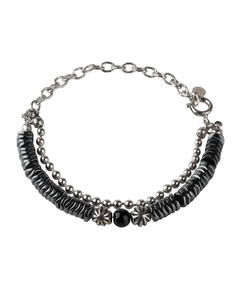 CHAIN LAYERED BEADS BRACELET - BLACK