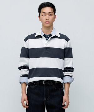 릴렉스드 스트라이프 럭비 셔츠 [네이비/아이보리]