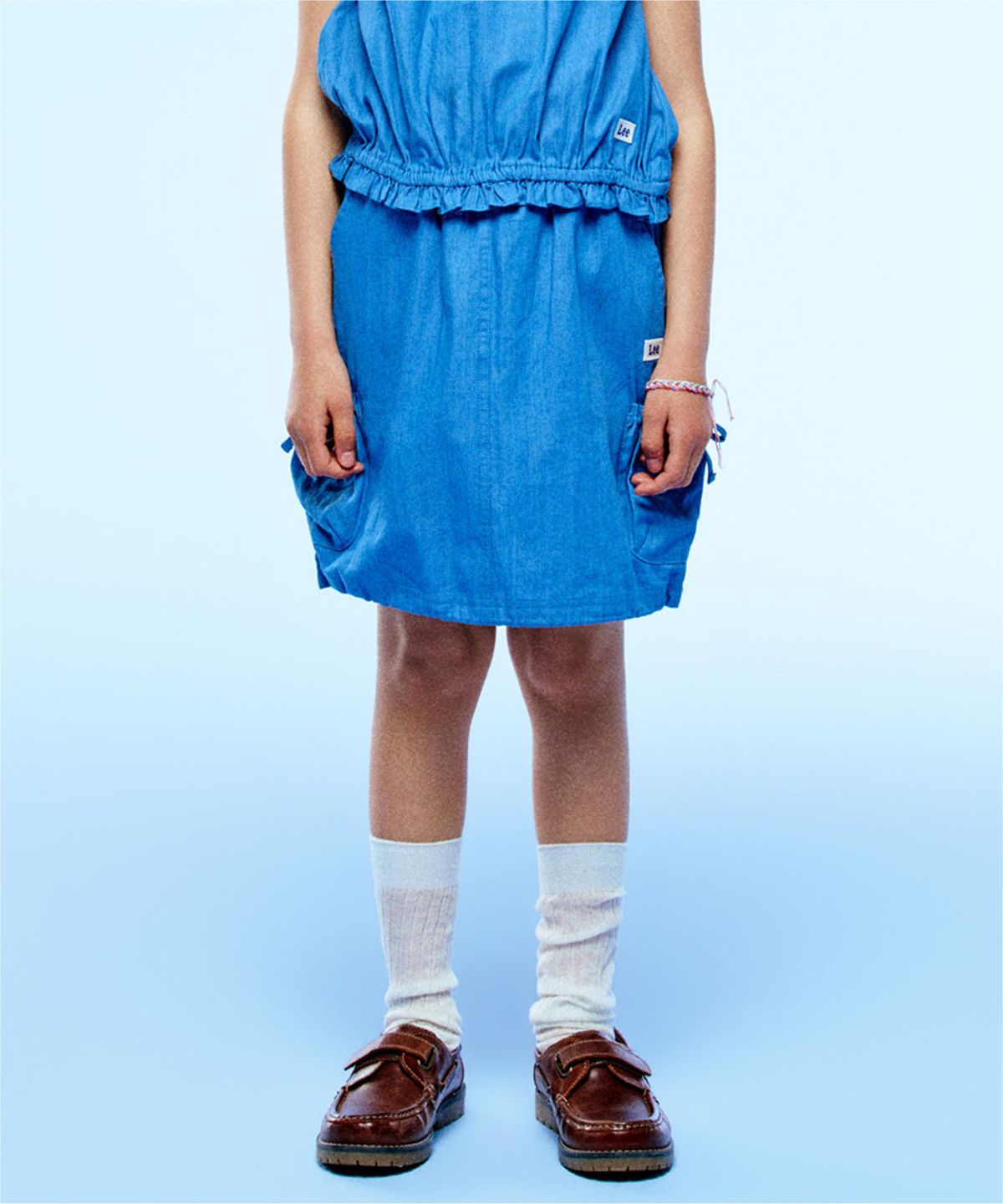 리 키즈(LEE KIDS) 린넨데님 카고 롱 스커트 인디고 LK2602SR74IN
