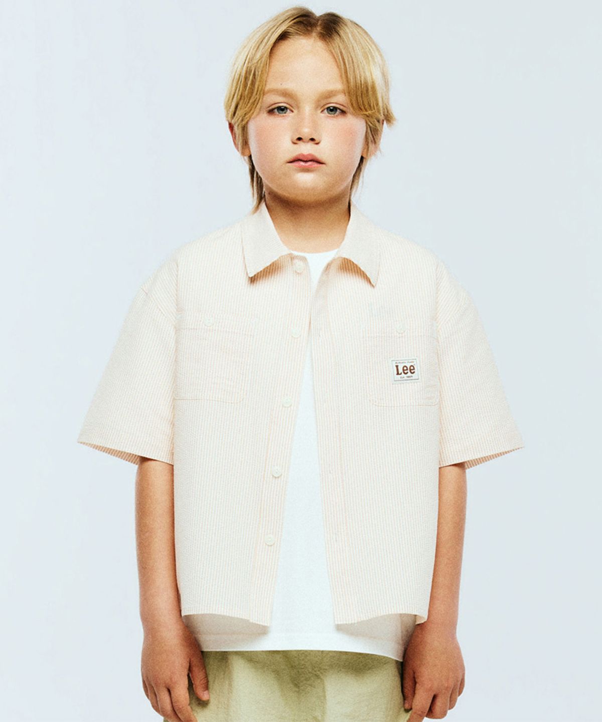 리 키즈(LEE KIDS) 패턴 시어서커 반소매 셔츠 베이지 LK2602SS80BE