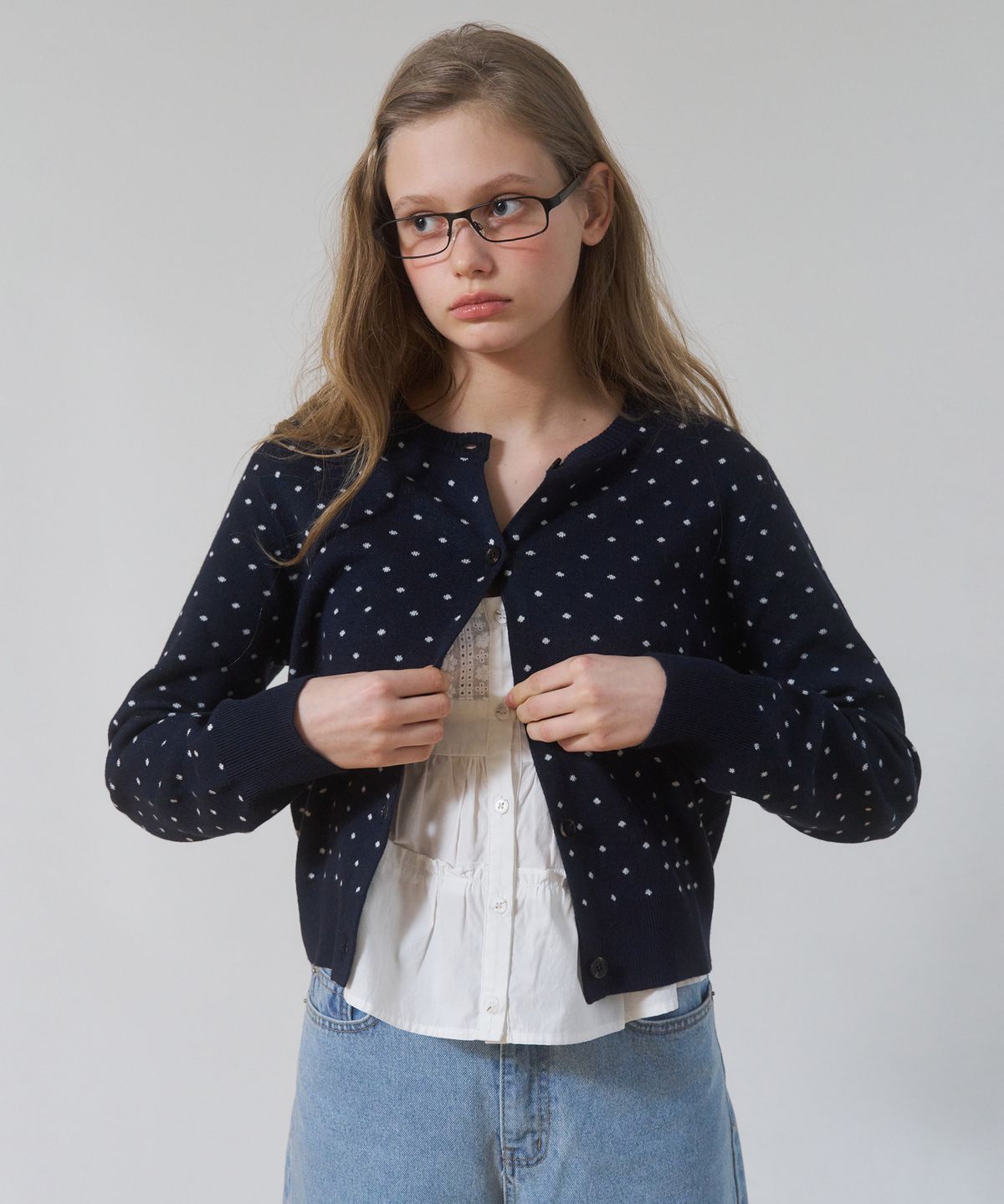 어몽(AMONG) A DOT CARDIGAN_NAVY