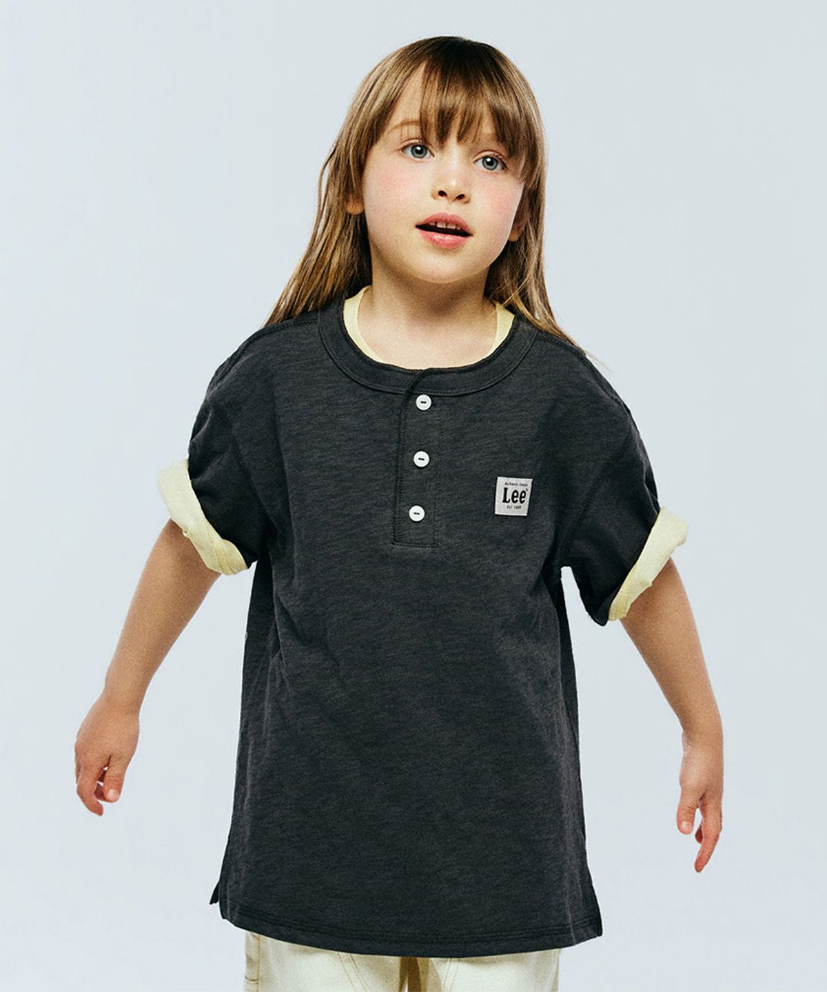 리 키즈(LEE KIDS) 헨리넥 슬럽 티셔츠 다크그레이 LK2602ST04DG