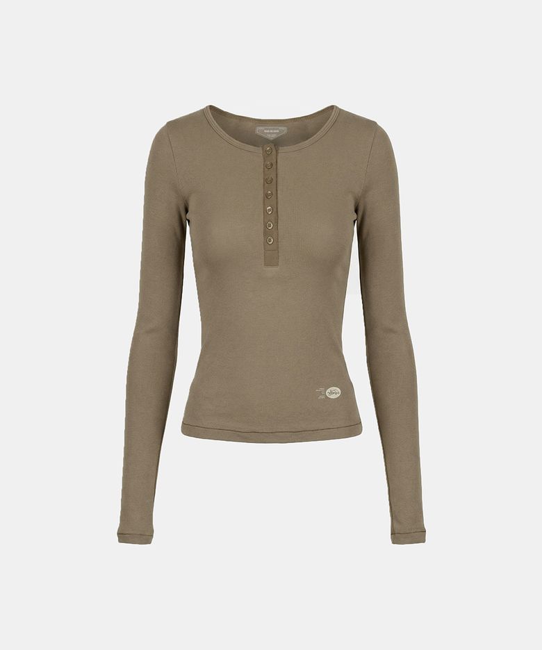 BS Cotton Jersey Fitted Henley Neck Long Sleeve T-Shirt - Tobacco