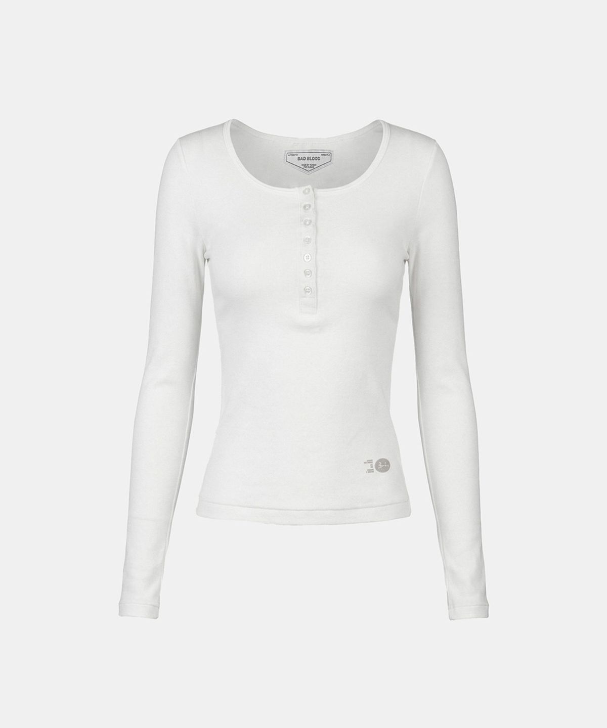 배드블러드(BADBLOOD) BS Cotton Jersey Fitted Henley Neck Long Sleeve T-Shirt - White