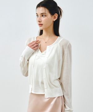 [SET] 린넨 시스루 가디건 & 슬리브리스 화이트 MDCD050WHITE