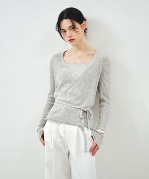 [SET] 시어 린넨 랩 니트 & 슬리브리스 그레이 MDKT124GRAY