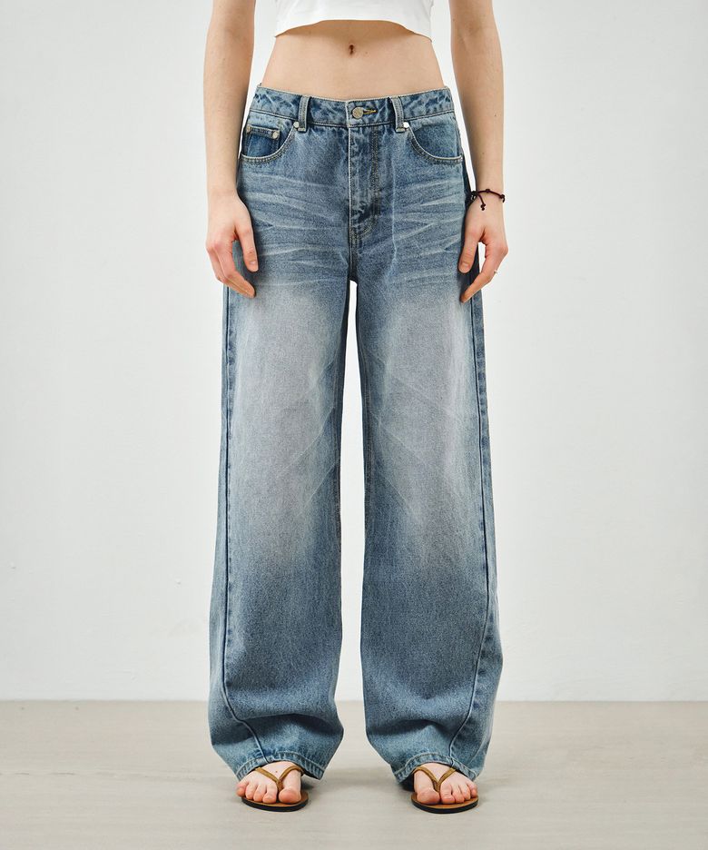커브드 워싱 데님 팬츠 미드블루 MDPT082MIDBLUE