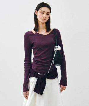 [SET] 보트넥 레이어드 골지 티셔츠 바이올렛 MDTS087VIOLET