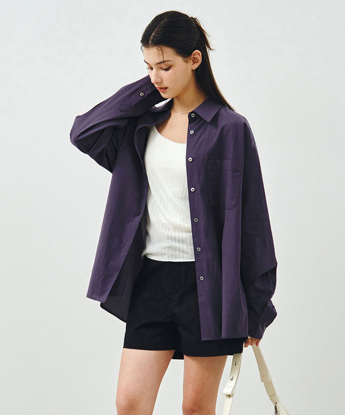 몽돌(MONGDOL) 소프트 터치 오버핏 코튼 셔츠 바이올렛 MDSH027VIOLET