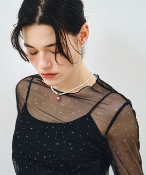 사이드 셔링 플라워 매쉬 롱 슬리브 블랙 MDTS061FLOWERBLACK