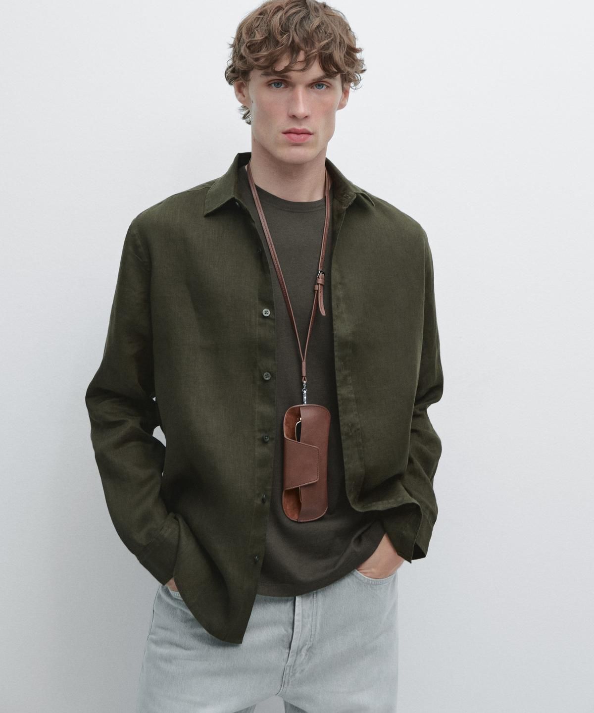 마시모두띠(MASSIMO DUTTI) 100% 린넨 슬림핏 셔츠
