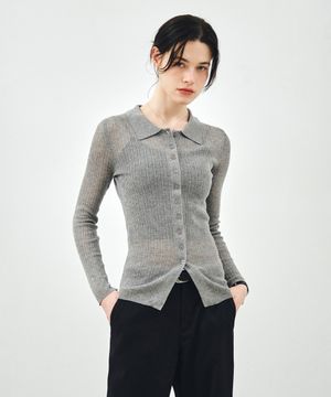 슬림 골지 롱 카라 가디건 그레이 MDCD058GRAY