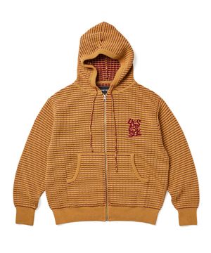 Brick Pattern Knit Zip Hoodie Yellow