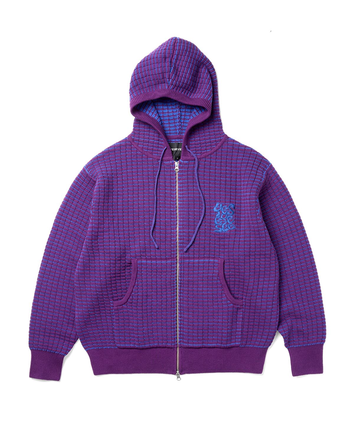 예스아이씨(YESEYESEE) Brick Pattern Knit Zip Hoodie Purple