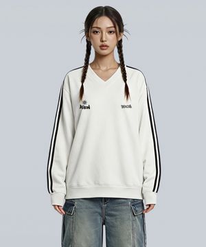 트윈로고 오버핏 우먼 트랙 브이넥 맨투맨 5 Color [ANBV_9003]