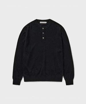 COMFORT WOOL HENLEY NECK KNIT [BLACK]