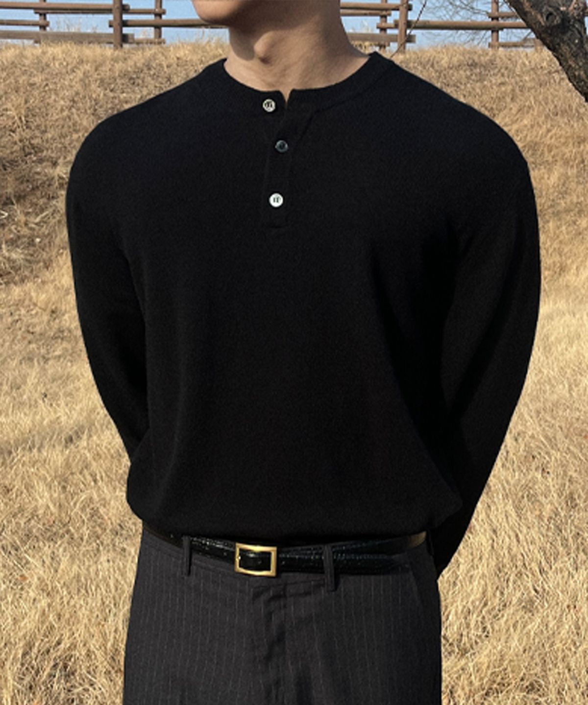 브랜디드(BRANDED) COMFORT WOOL HENLEY NECK KNIT [BLACK]