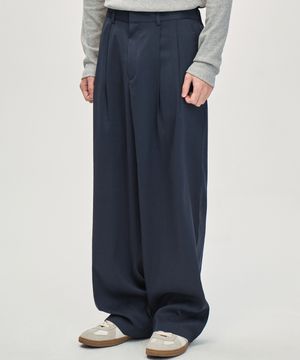 루즈핏 투턱 와이드 슬랙스 (NAVY)