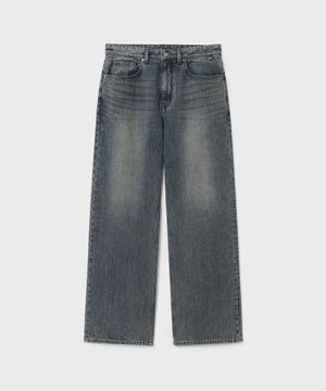 트루 와이드 데님 팬츠 - 스모크 레일 인디고