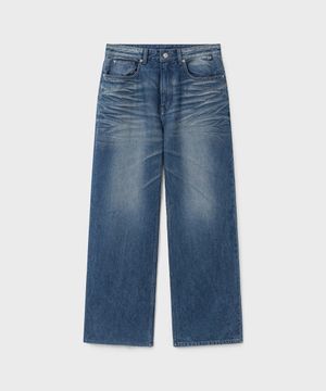 트루 와이드 데님 팬츠 - 빈티지 워시드 인디고