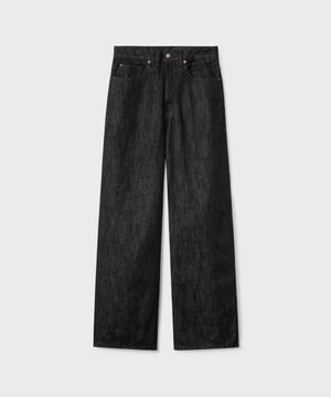 미드 와이드 데님 팬츠 - 로우 블랙