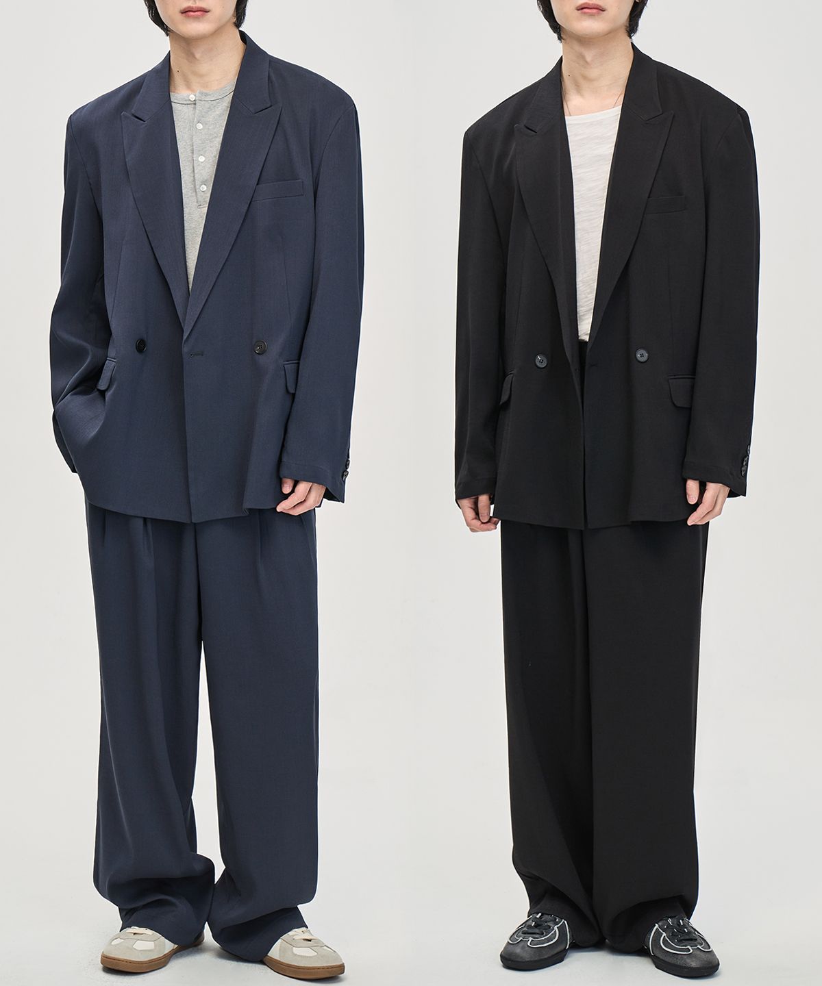 프레리(PRAIRIE) 빅대디핏 원버튼 더블 블레이저 셋업 (BLACK / NAVY)