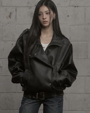 Structured High-Neck Leather Jacket (black)