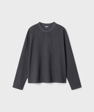 시티 그리드 크롭 헨리넥 롱 슬리브 - 차콜