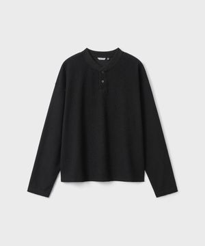 시티 그리드 크롭 헨리넥 롱 슬리브 - 블랙