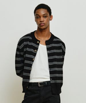 스트라이프 라운디 가디건 [블랙]