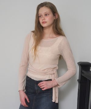 A BOAT-NECK TIE T-SHIRT_BEIGE