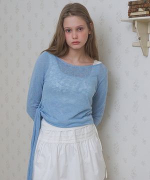 A BOAT-NECK TIE T-SHIRT_LIGHT BLUE