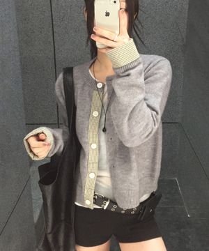 체크 레이어드 가디건 라이트멜란지