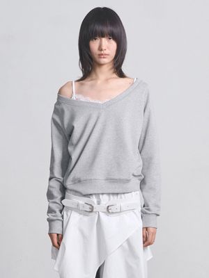 Stitch Boat Neck Top _ Gray